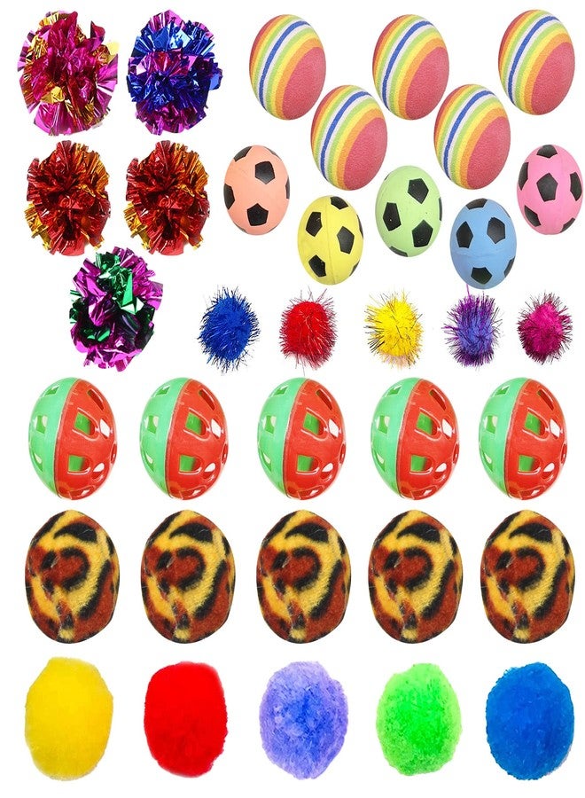 Allazone 35 PCS Cat Toys Balls Set, 7 Style Pompoms Kitten Toy Paper Balls Thread Ball, Foam Balls for Cats Colorful Rainbow Ball, Interactive Cat Toy for Cats to Play, Training - Image 1